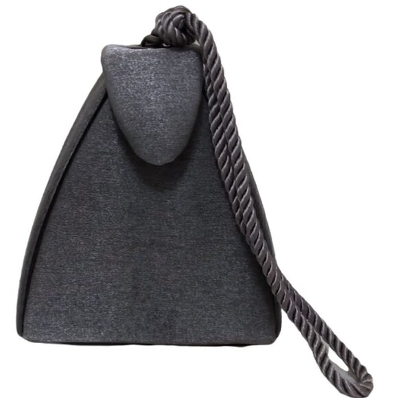 Triangle Pyramid Purse Wristlet Silver Gray Metallic Fabric - Picture 1 of 12